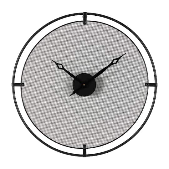 Industrial Black Metal & Gray Mesh Wall Clock